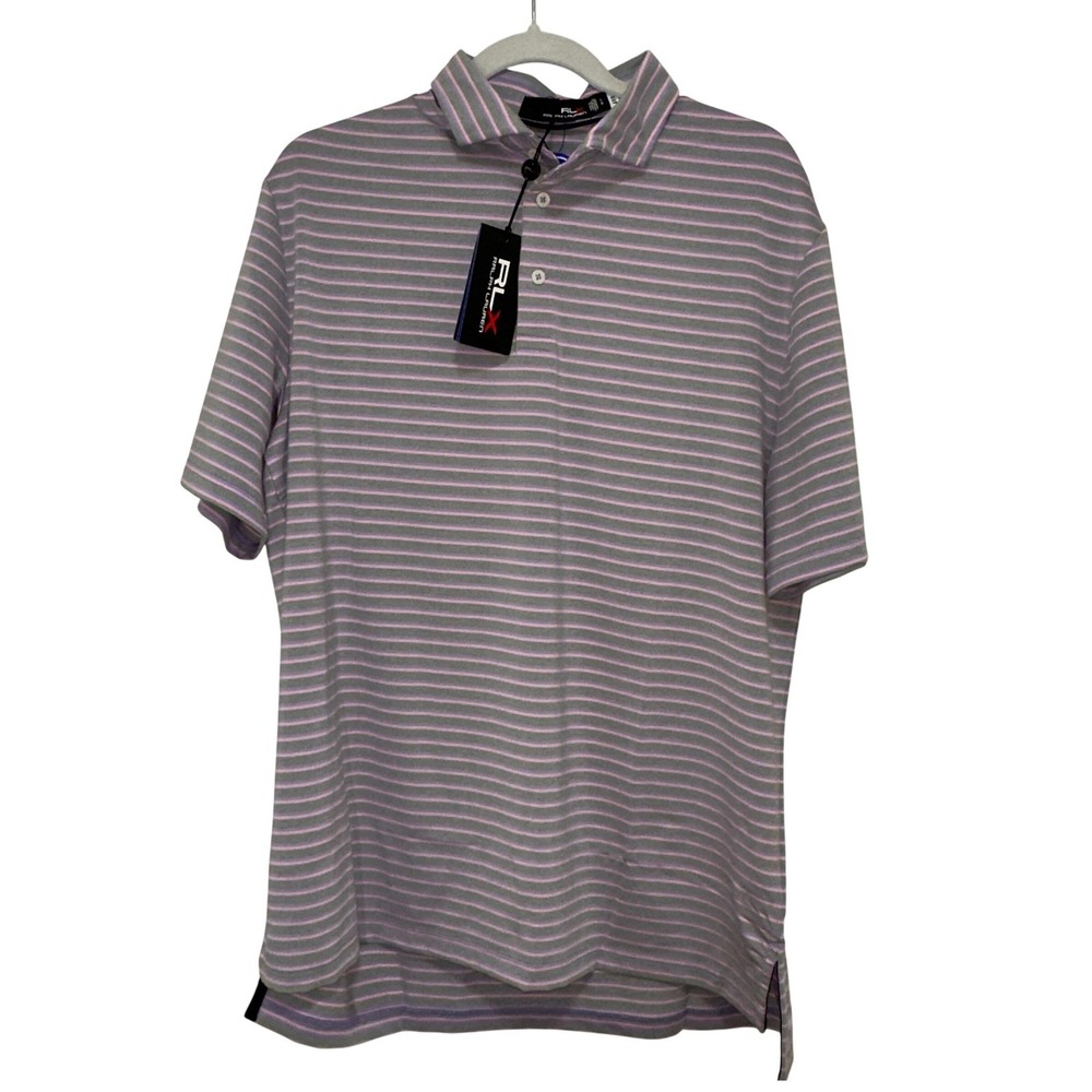 RLX Ralph Lauren Striped Golf Polo Mens‎ L Purple Grey NWT Moisture Wicking $99
